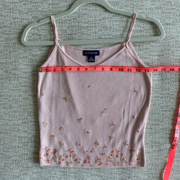 Vintage Y2K Coquette Pink Silk Knit Sequin Embroidered Tank Top Cami Ann Taylor - Picture 9 of 13